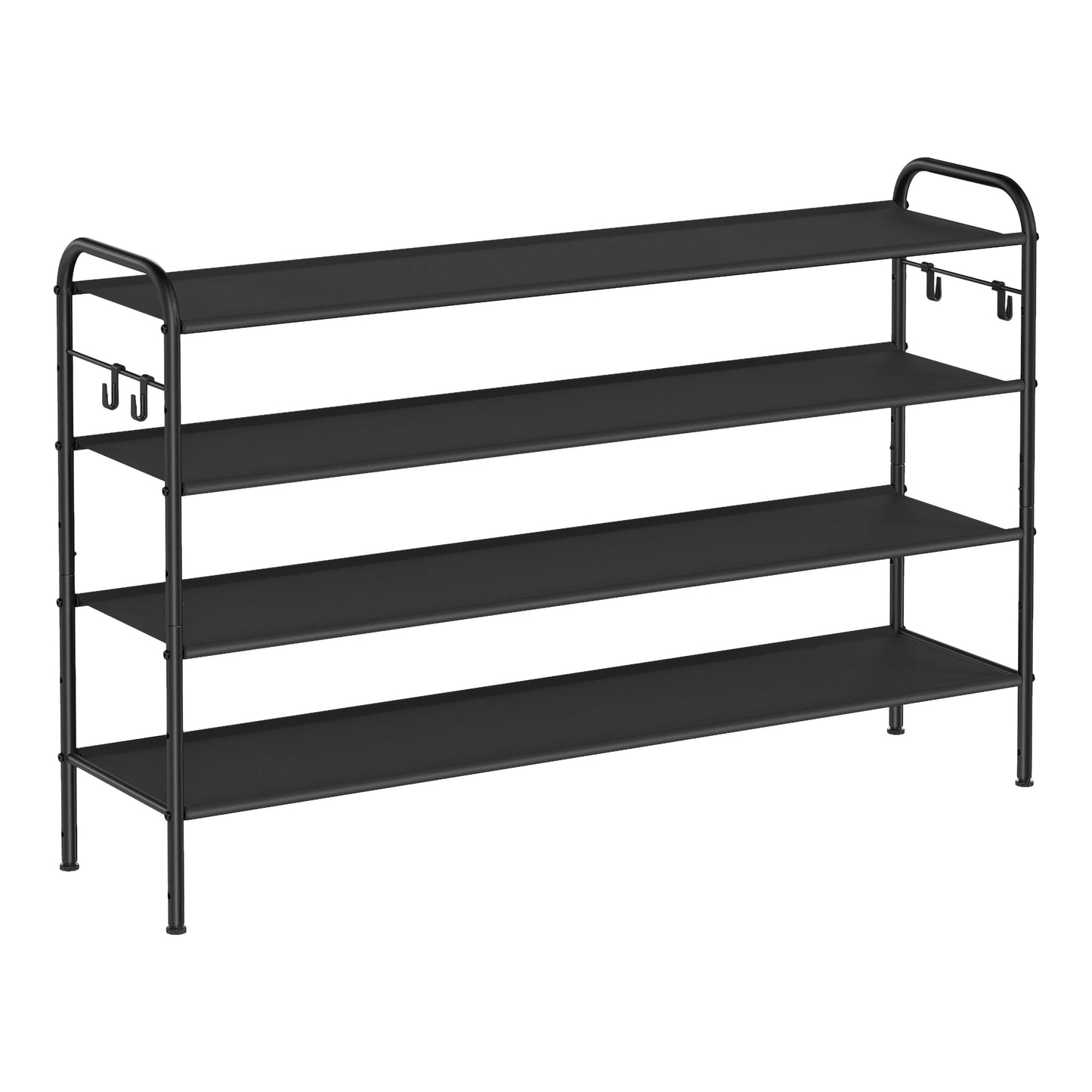 SONGMICSHOME 4-Tier Fabric Shoe Organizer Rack with Hooks Holds up to 24 Pairs of Shoes Entryway Storage Solution