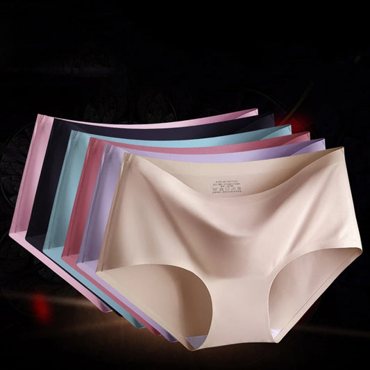 Mid Waist Seamless Women Panties Set Breathable Ice Silk Underwear Comfortable Large Size Lingerie for Daily Wear