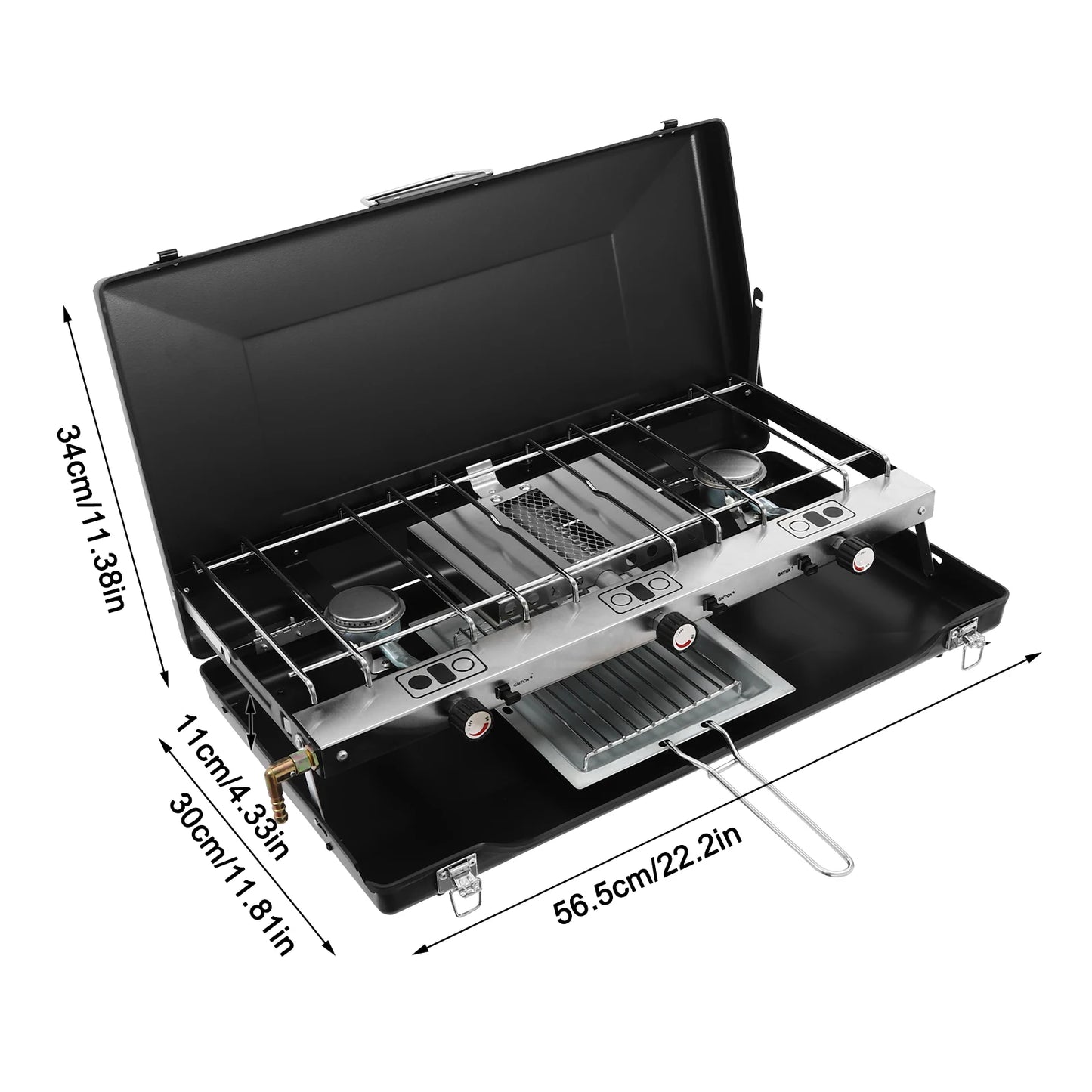 Portable Camping Stove Gas Powerful 3 Separate Burner Windshield for Tourist Picnic BBQ Outdoor Cassette Lightweight, Black