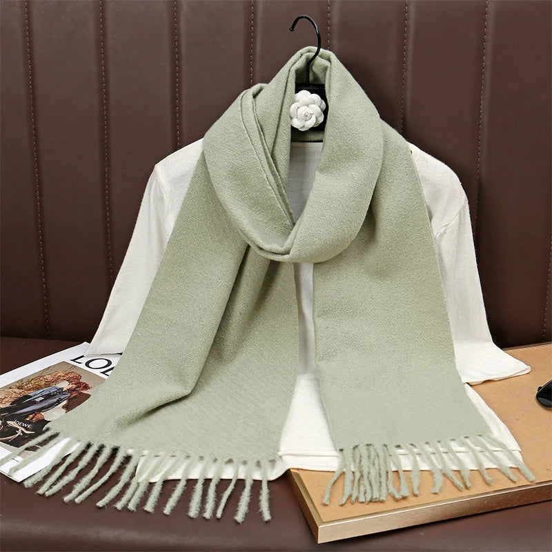 New Winer Warm Cashmere Scarf for Women Fashion Solid Thick Blanket Pashmina Shawl Wrap Female Bufanda Echarpe Foulard 2025