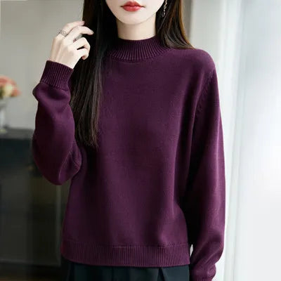 100% Pure Cotton Women's Knitted Sweater Solid Color Round Neck Pullover Loose Cotton Sweater Autumn and Winter New Women's Top
