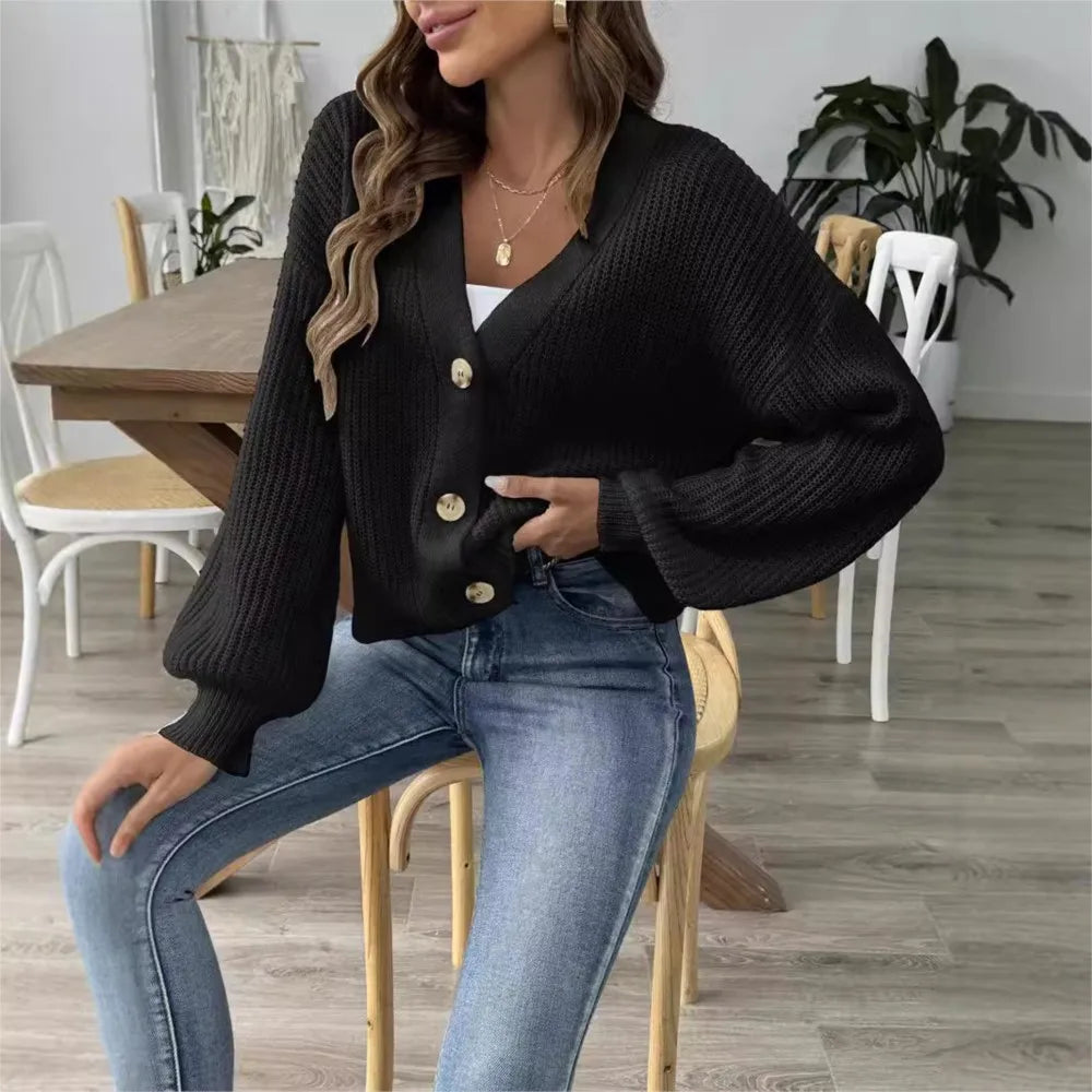 2026 autumn long Loose Knitted cardigan woman sweaters all-match coat casual homewear cardigans solid color Button Outerwear