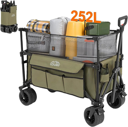 Collapsible Wagon Cart with 440lbs Weight Capacity Heavy Duty Camping Garden Cart with All Terrain Wheels Adjustable Handle Side