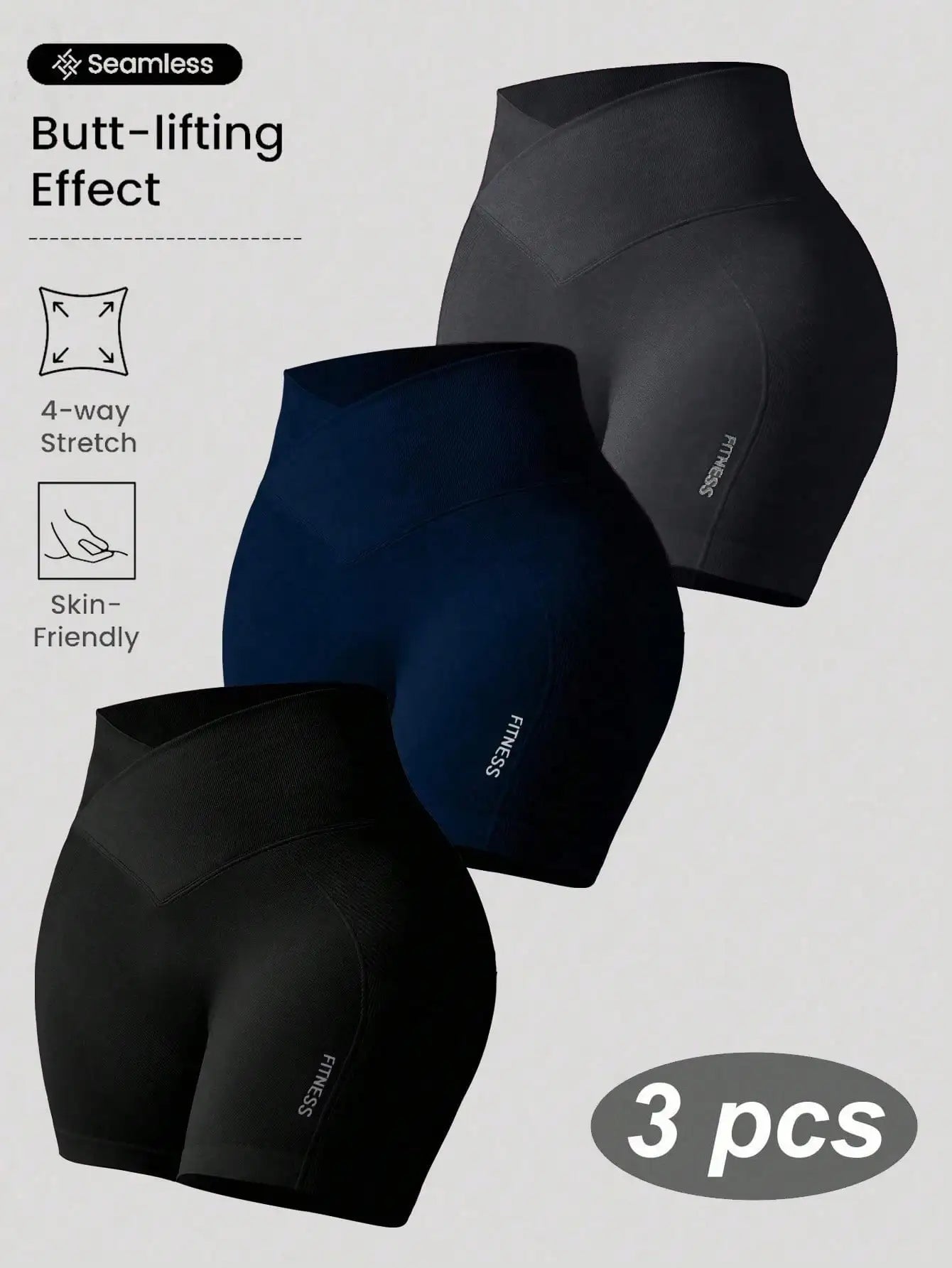 3PCS Summer V-waist Peach Hip Lifting Tight Three Leg Pants High Waist Yoga Shorts Running Speed Dry Seamless Yoga Shorts