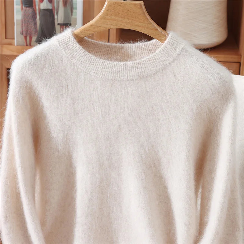 Autumn And Winter New Women's Semi-high-necked Mink Cashmere Sweater Wool Knitted Bottom Shirt