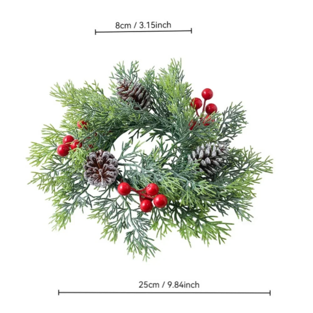 Christmas Candle Wreath Dining Table Decors Classic Red Berries Pinecone Centerpiece Garland Multifunctional Candle Holder 2025