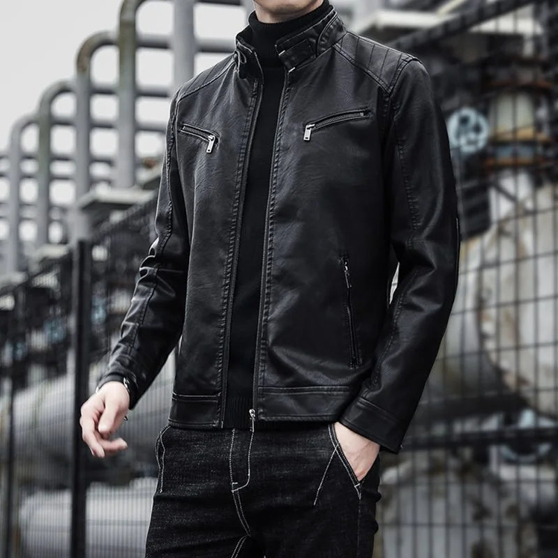 Men Leather Suit Jacket Men Slim Fit Short Coat Men Fashion Leather Jacket Streetwear Casual Blazer Jackets Male Outerwear
