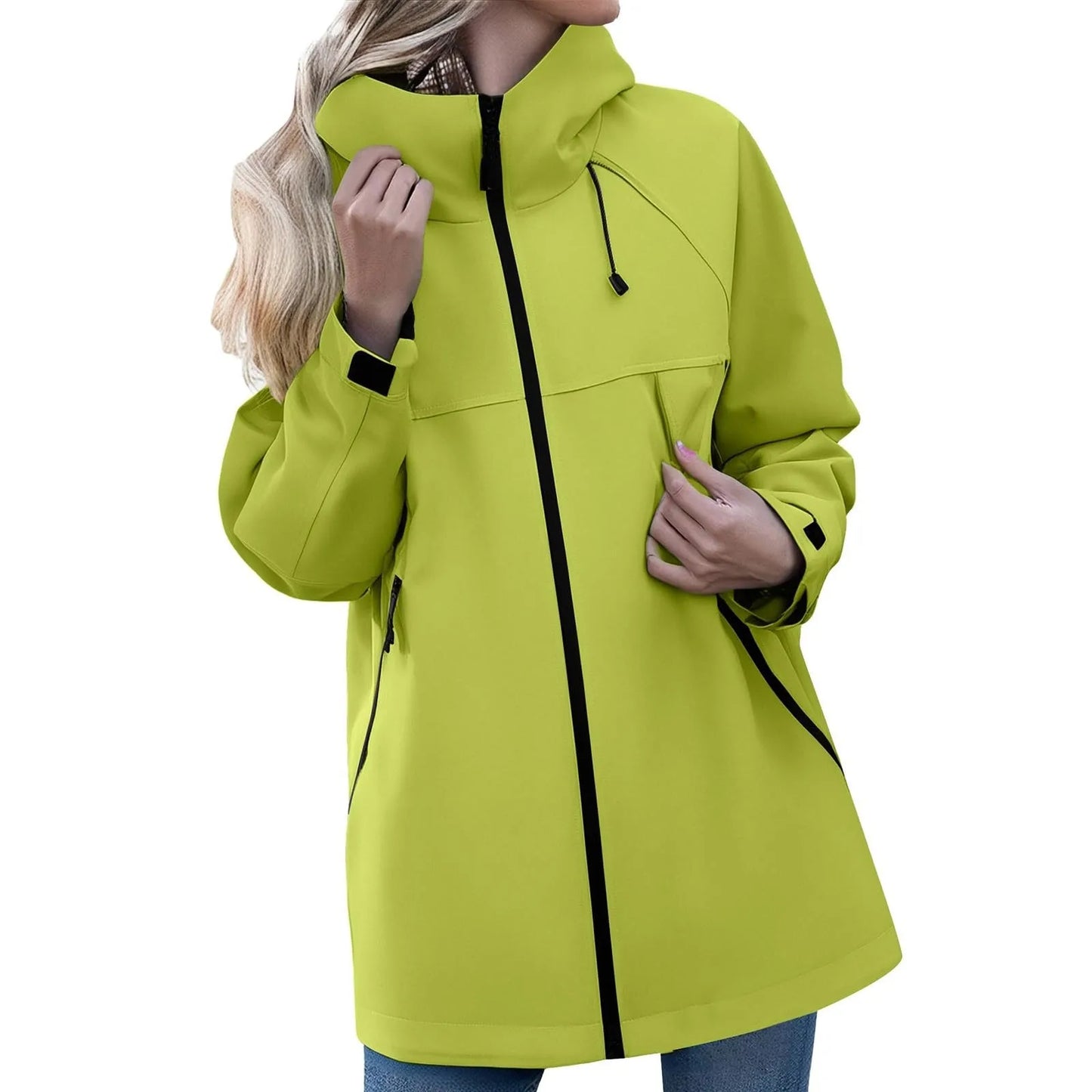 Women Casual Zipper Hooded Jacket Solid Color Breathable Windproof Waterproof Thin Jacket Outdoor Camping Mountaineering Clothin