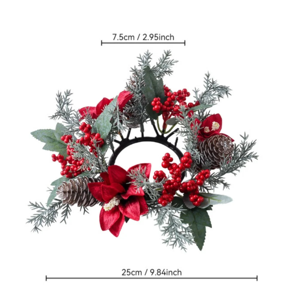 Christmas Candle Wreath Dining Table Decors Classic Red Berries Pinecone Centerpiece Garland Multifunctional Candle Holder 2025