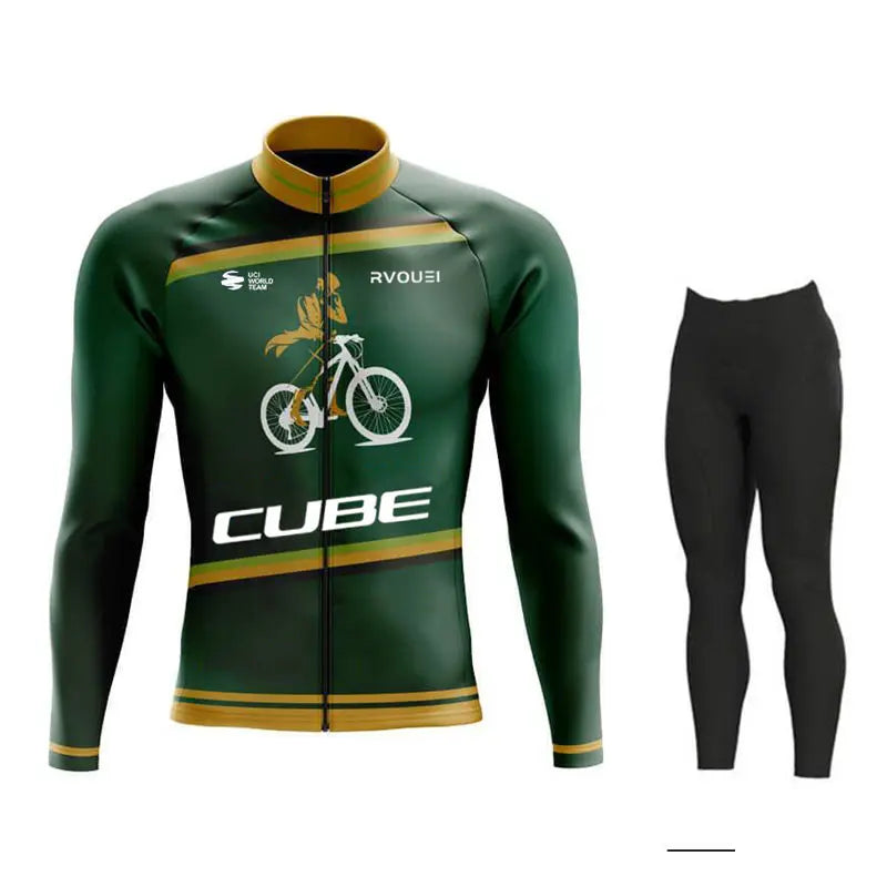 Cube Team Breathable Long Sleeve Men Cycling Jersey Set MTB Bike Clothing Autumn Bicycle Clothes