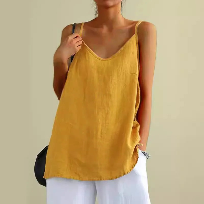 Women's Summer Thin Cotton Linen Style Camisole Fashion Sling Tops T-shirt Women Clothing Casual Tank Top Streetwear