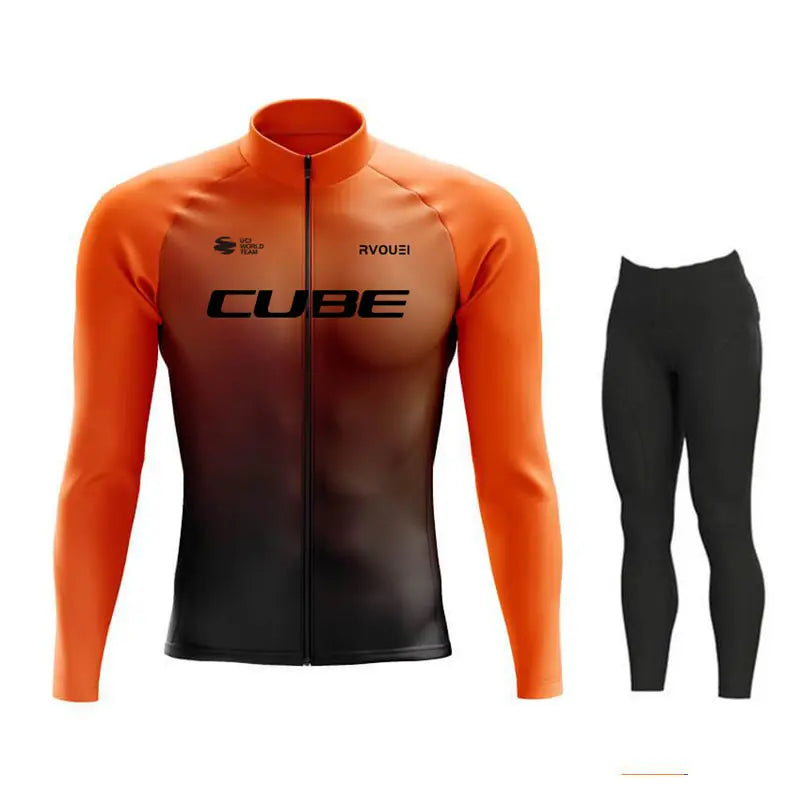 Breathable Team Long Sleeve Cycling Jersey Set Bib Pants  Bicycle Clothing MTB Bike Uniform Men Clothes