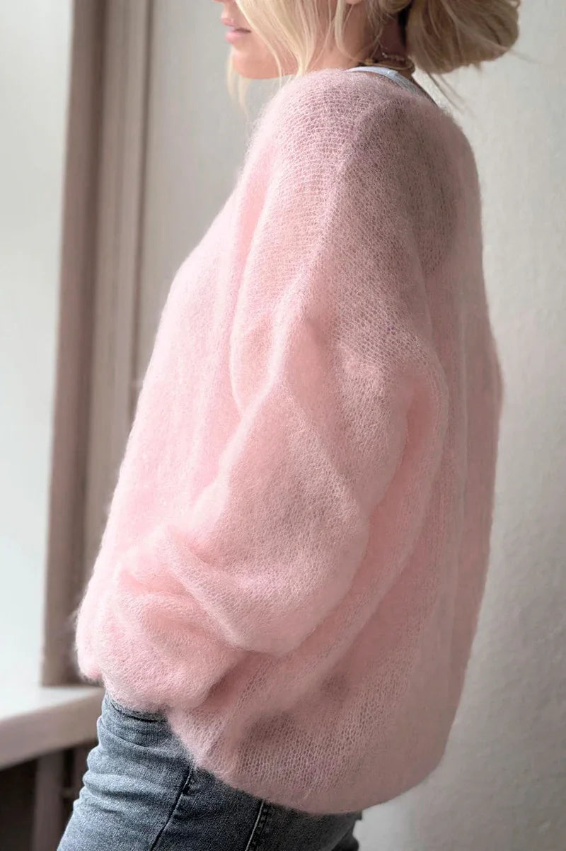 Women'S Soft V Neck Pullover Sweater  Casual Detail Light Pink Loose Fit for Spring Fall Spring
