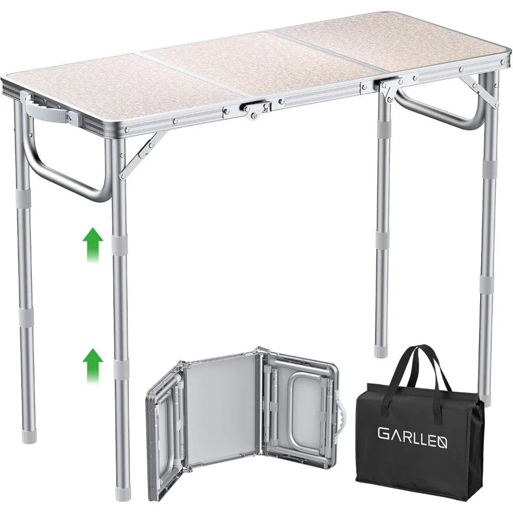Folding Table for Camping, 3-Adjustable Height Lightweight Folding Picnic Table with Storage Bag, Portable Aluminum Outdoor Tabl