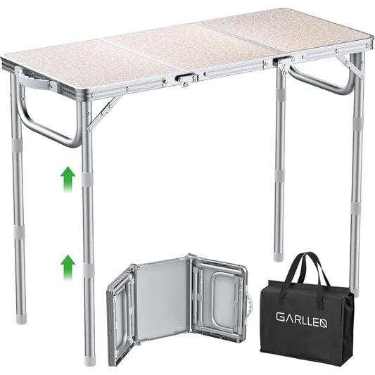 Folding Table for Camping, 3-Adjustable Height Lightweight Folding Picnic Table with Storage Bag, Portable Aluminum Outdoor Tabl
