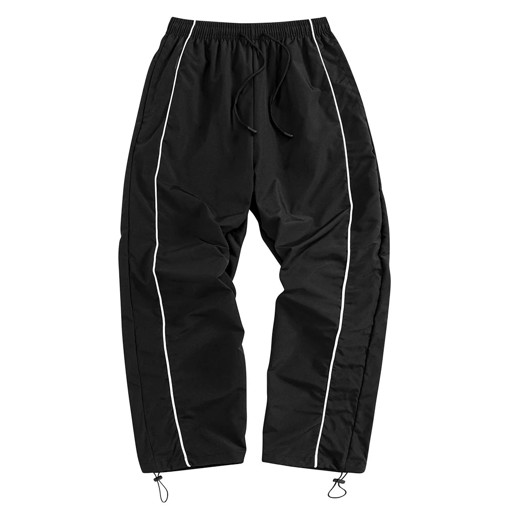 Men's Black Baggy Track Pants White Side Stripe Adjustable Hem Drawstring Four Seasons Outdoor Recreation Trekking Gym Training