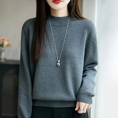 100% Pure Cotton Women's Knitted Sweater Solid Color Round Neck Pullover Loose Cotton Sweater Autumn and Winter New Women's Top