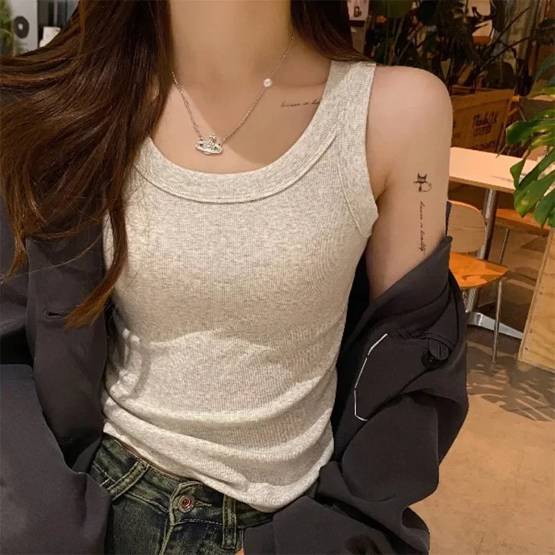 zjaiss Women Solid Round Neck Ribbed Tank Top Camisole Women Summer Basic Elastic Tank Top O Neck Solid Tank Top 2026