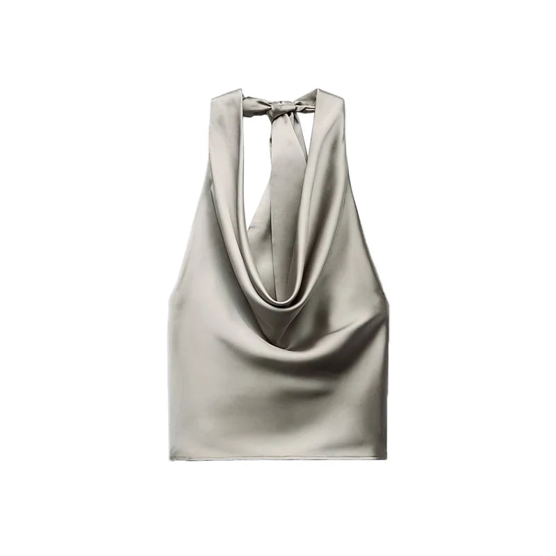 Spring New Sexy  Knot Small Silk Satin Hanging Neck Collar Top Polyester Fiber 00%