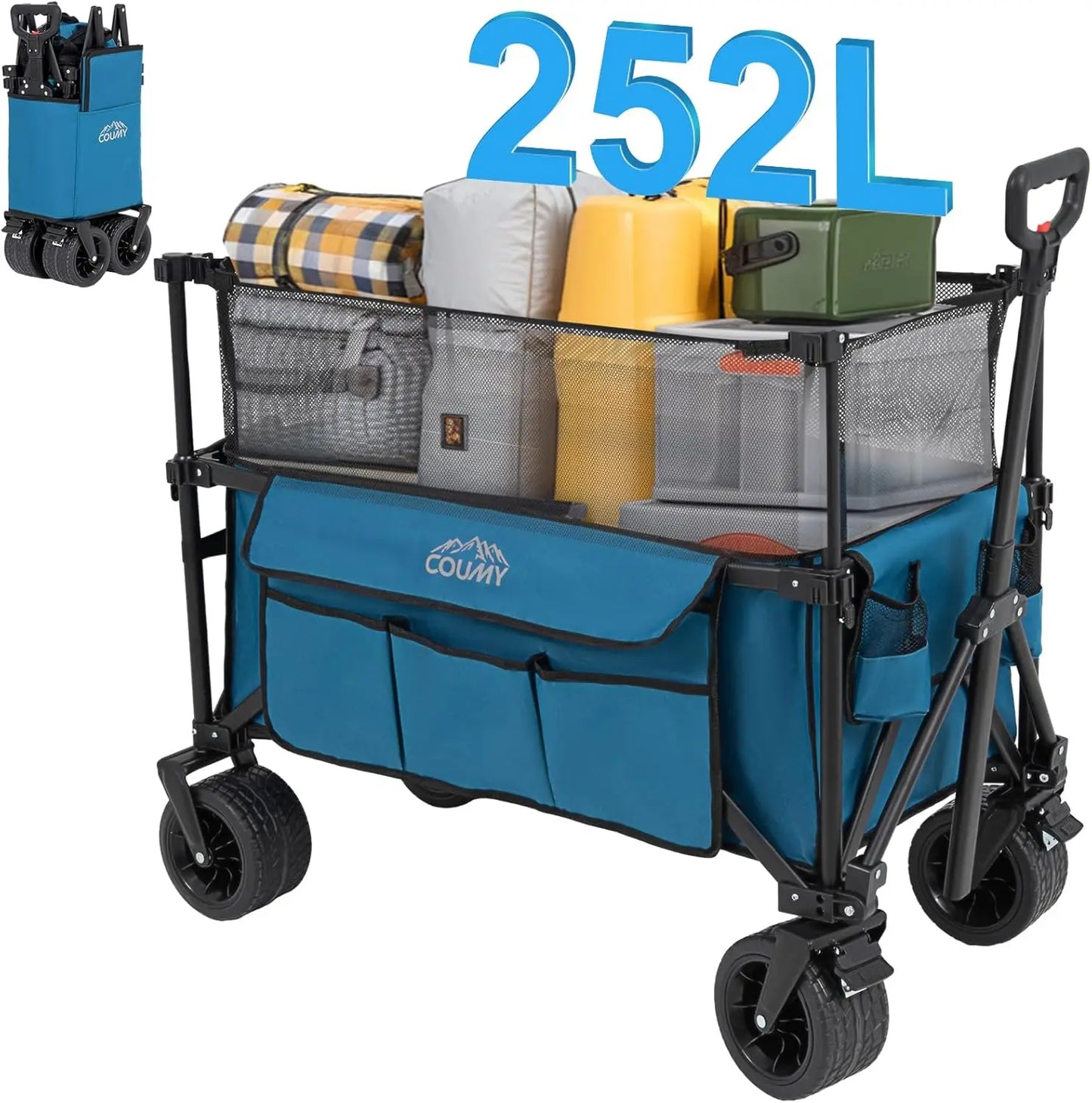 Collapsible Wagon Cart with 440lbs Weight Capacity Heavy Duty Camping Garden Cart with All Terrain Wheels Adjustable Handle Side