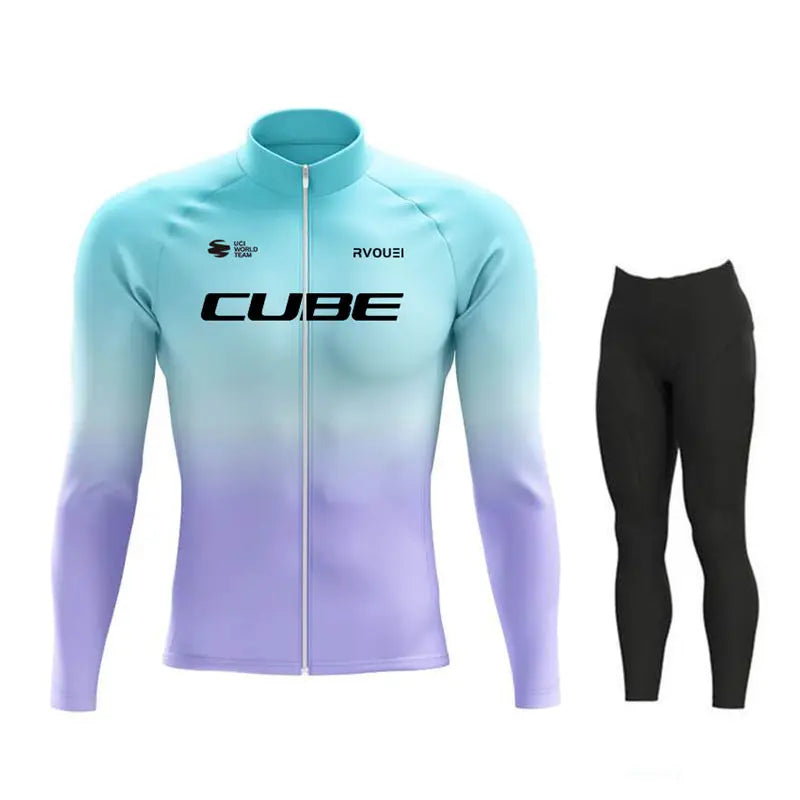 Breathable Team Long Sleeve Cycling Jersey Set Bib Pants  Bicycle Clothing MTB Bike Uniform Men Clothes