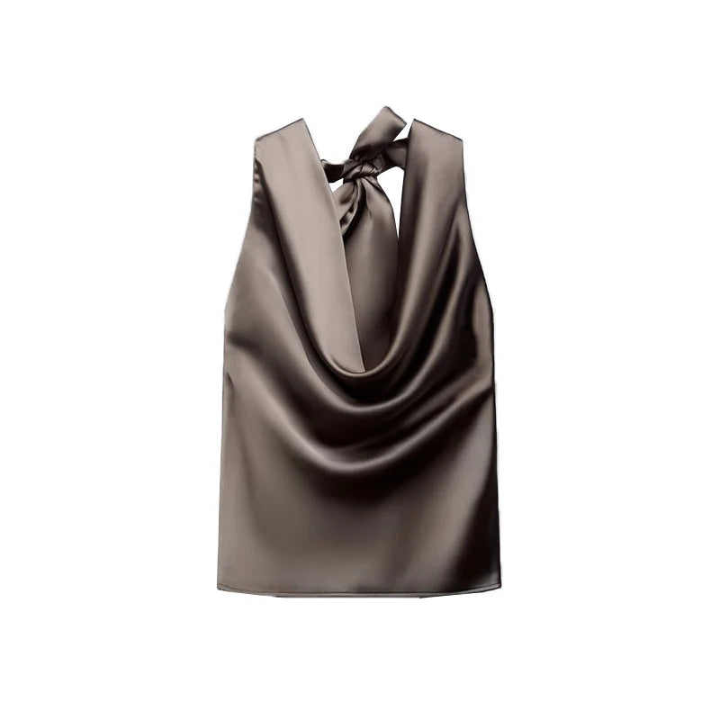 Spring New Sexy  Knot Small Silk Satin Hanging Neck Collar Top Polyester Fiber 00%