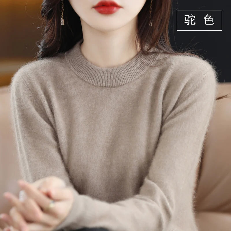 Autumn And Winter New Women's Semi-high-necked Mink Cashmere Sweater Wool Knitted Bottom Shirt