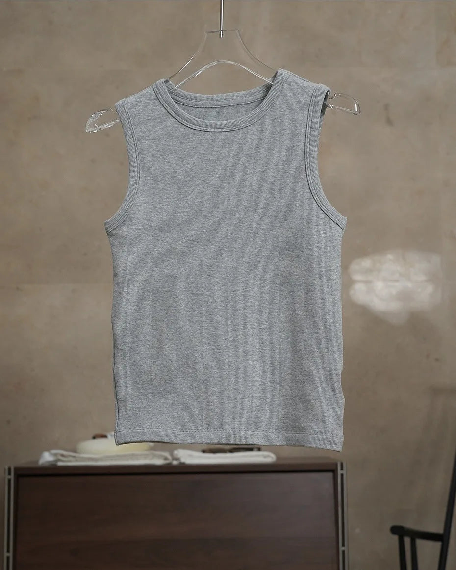 2026 Spring Simple Plush Feeling Tank Women Basic Sleeveless Top Female Black/White/Gray/Camel