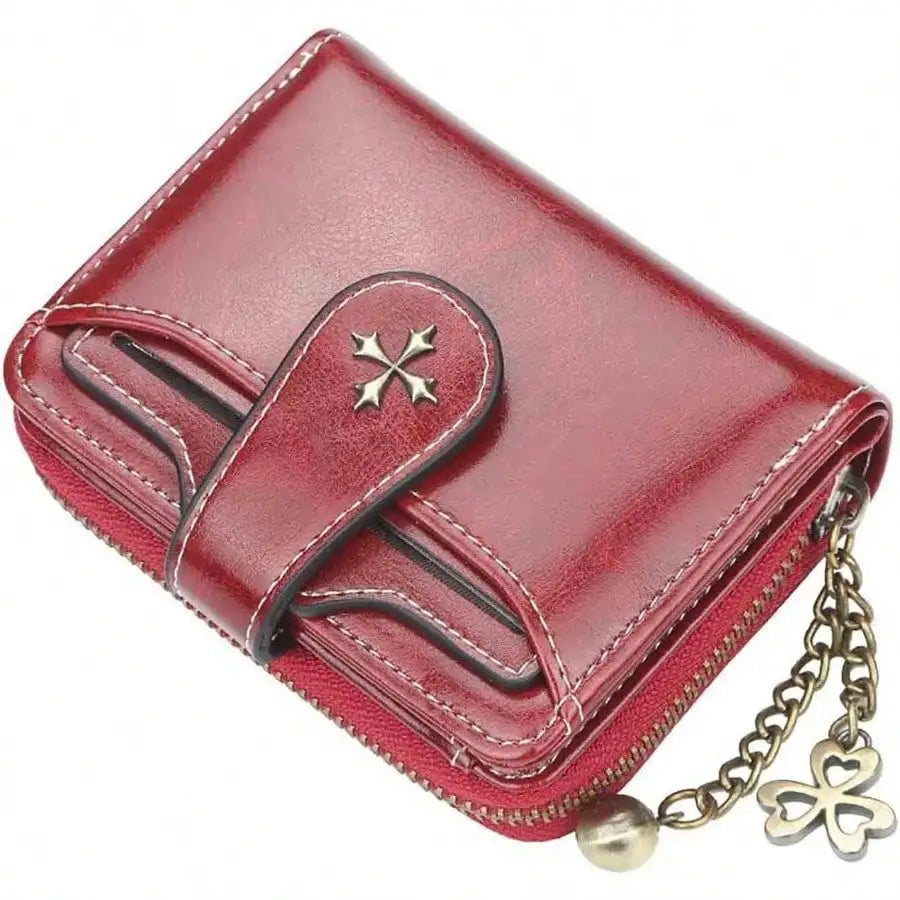 Women’s Retro Small Wallet – Mini Leather Credit Card Holder, Double-Fold Design with Zipper, Compact Aesthetic Wallet