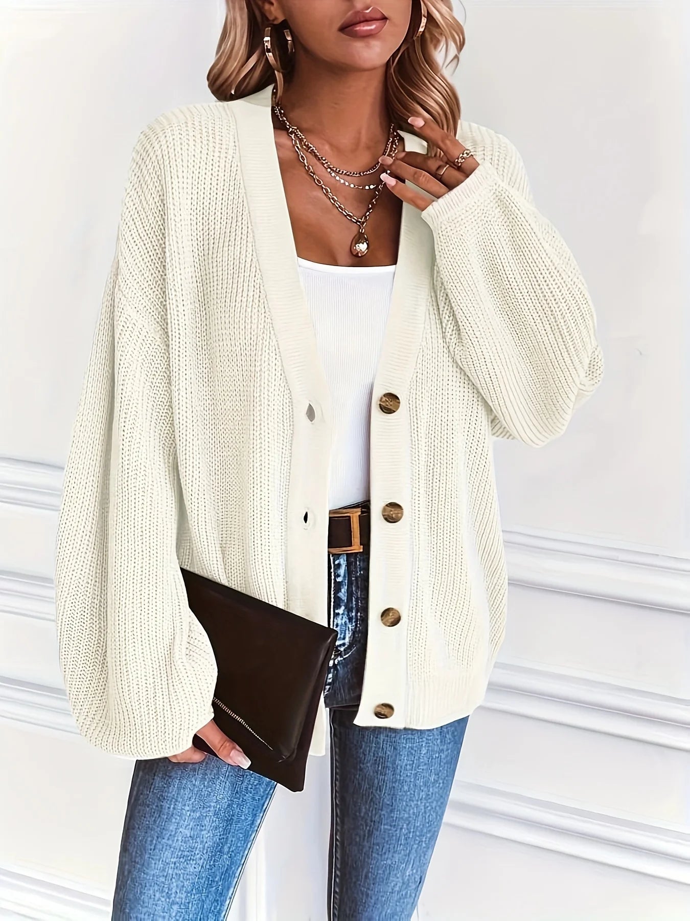 Fall-Winter 2026 New Casual V-Neck Loose Knit Cardigan Button Cardigan