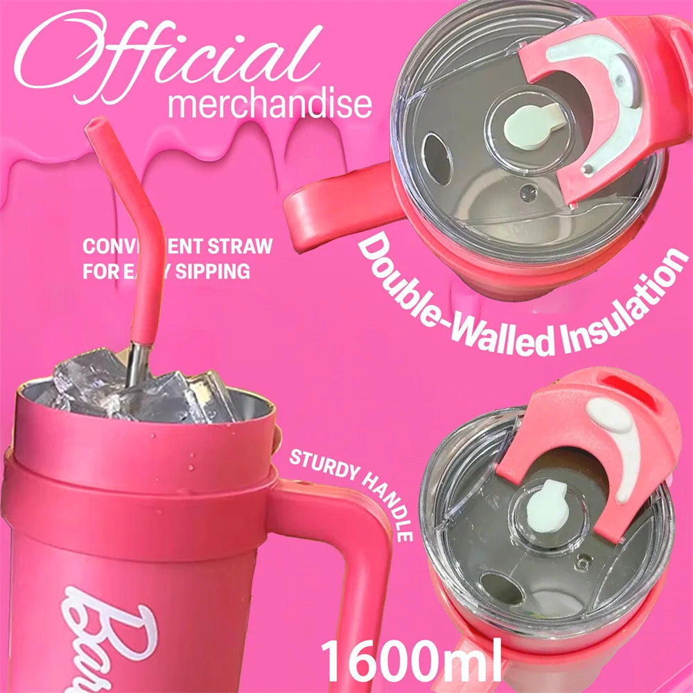 Miniso Barbie 54 Oz Stainless Steel Straw Cup Thermocooler 1600ml Vacuum Flask With Handle And Straw Double-Walled Water Cup