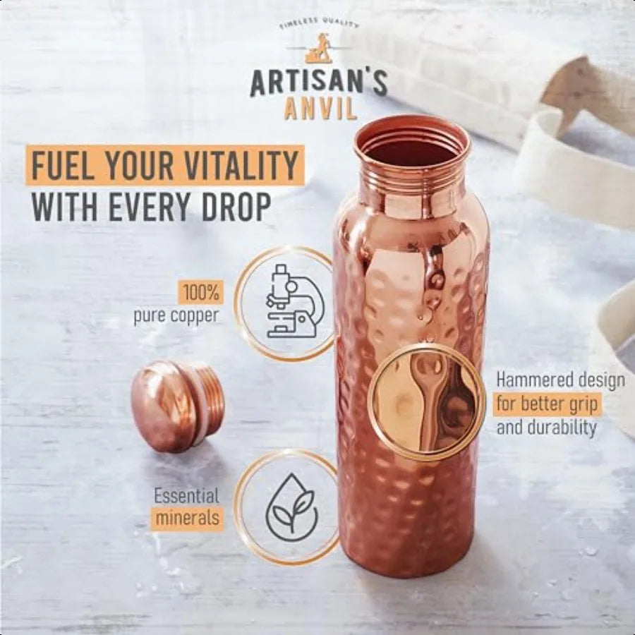 Copper Water Bottle 32oz Versatile and TravelFriendly Pure Copper Water Bottle Ayurvedic Copper Drinking Bottle for Women and M