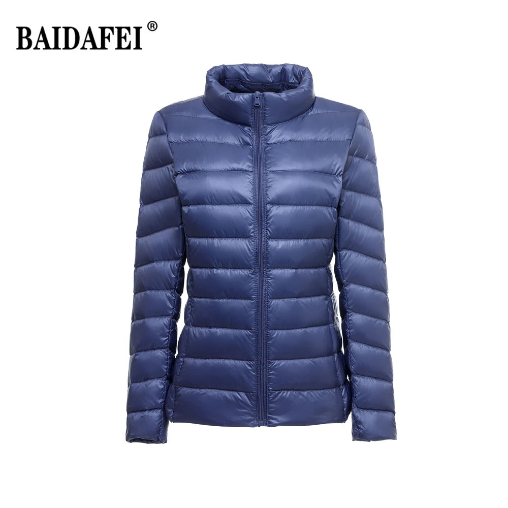 Women Short Puffer Jacket 2026 New Fashion Stand Collar Lightweight Water-Resistant Packable Female Down Parka Casual Coat