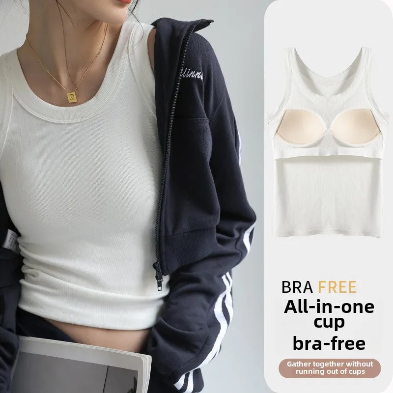 Women's Seamless Modal Ribbed Tank Top Built-in Bra Summer Camisole Wirefree Full Coverage Solid Color Casual Outwear