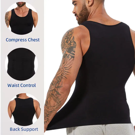 Men Slim Gym Workout Corset Tummy Control Compression Tank Top Sleeveless Shapewear Slimming Body Shaper Vest Shirt Abs Abdomen
