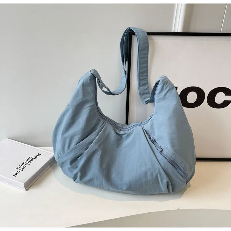 Nylon Shoulder Bags Tote Bag Large Capacity Casual Dumpling Bag Solid Color Fold Oxford Cloth Underarm Bag Girls