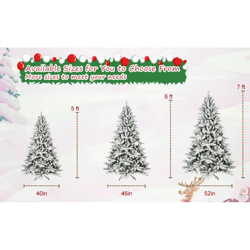 5ft Flocked Christmas Tree with 768 Tips, Realistic PE+PVC Snowy Hinged Tree with Metal Stand, Full Artificial Xmas Tree for  Ho