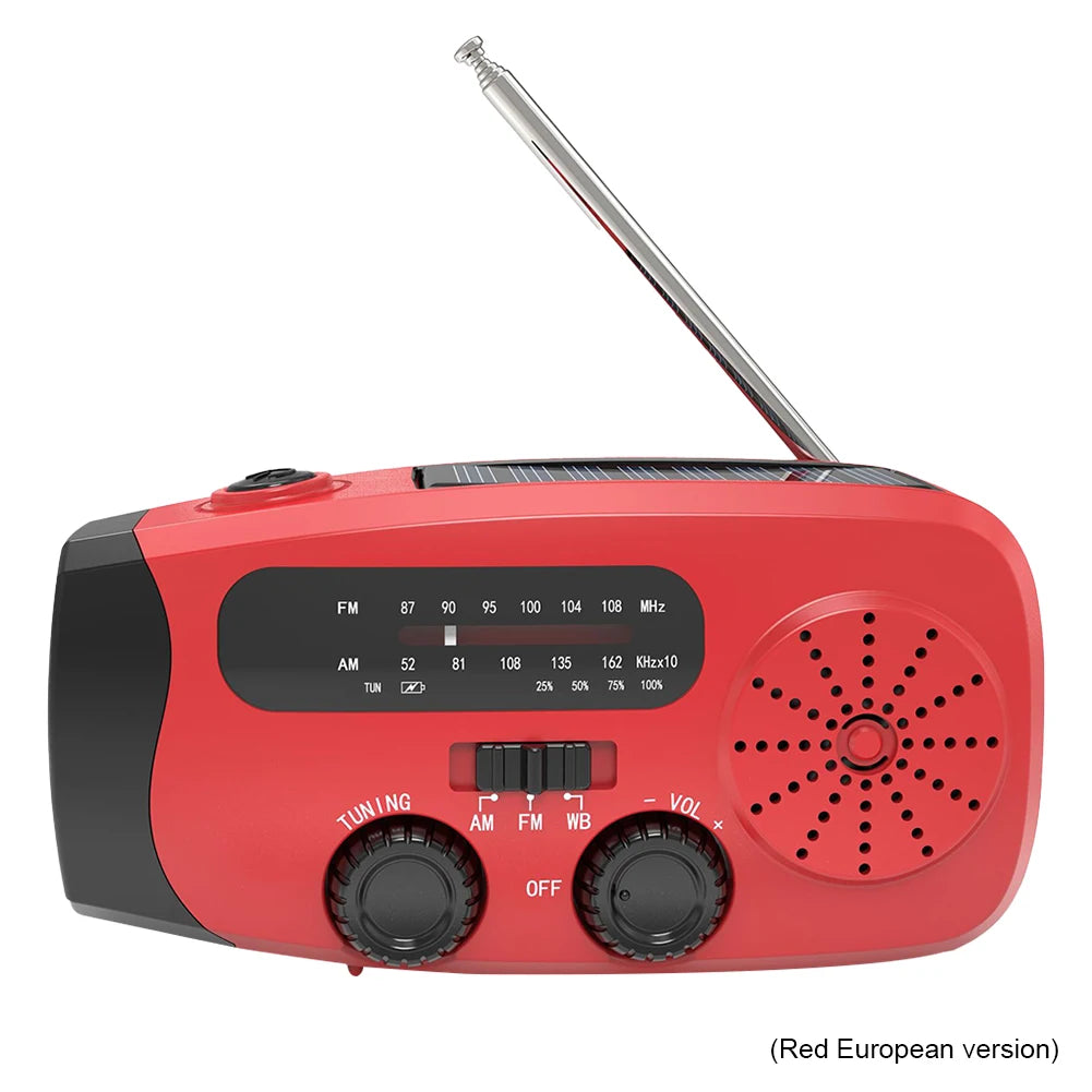 Portable Phone Charger with LED Lights Solar Hand Crank Radio USB Charged & Solar Power Multifunctional for Camping Emergency