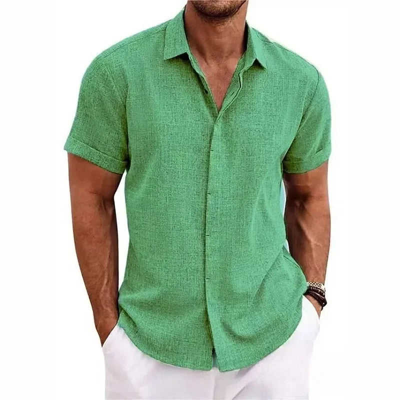 Men's Cotton Linen Short Sleeved Shirt Summer Casual Shirts Fashion Tops Men Clothing Streetwear