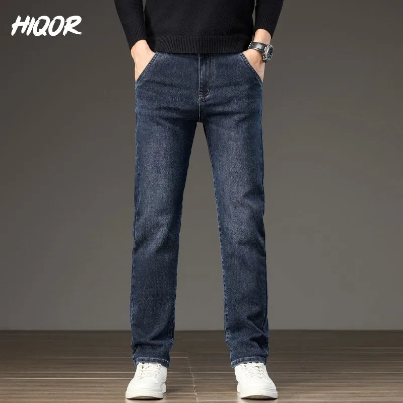 Men's Casual Long Jeans Classic Man Straight Denim Wide-leg Pants Solid Baggy Trousers Fashion Business Jean
