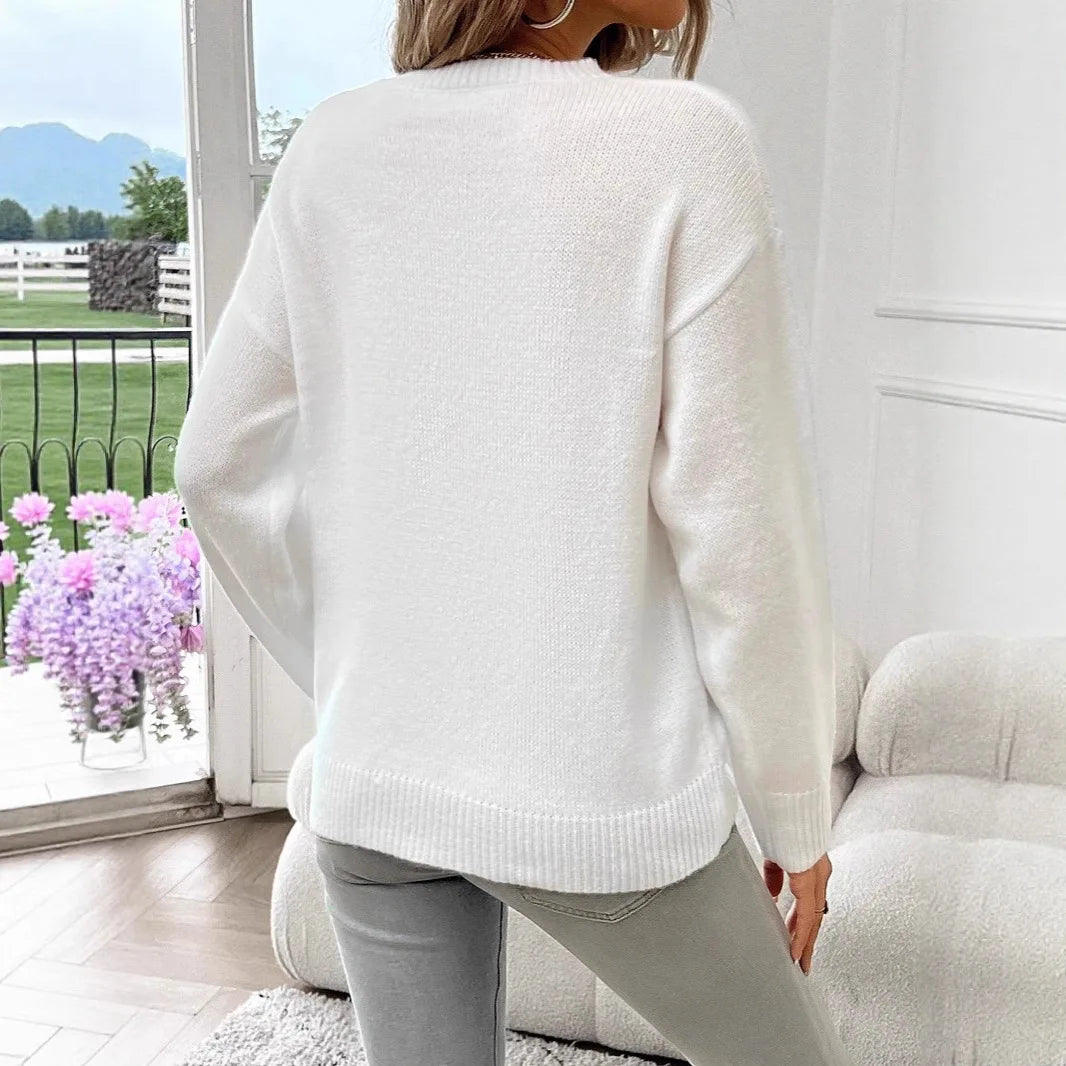 Fashionable Knitted Sweater round neck Loose Fit Easter Independence Day Theme Women's Spring Autumn Winter New Arrival Cotton Blend