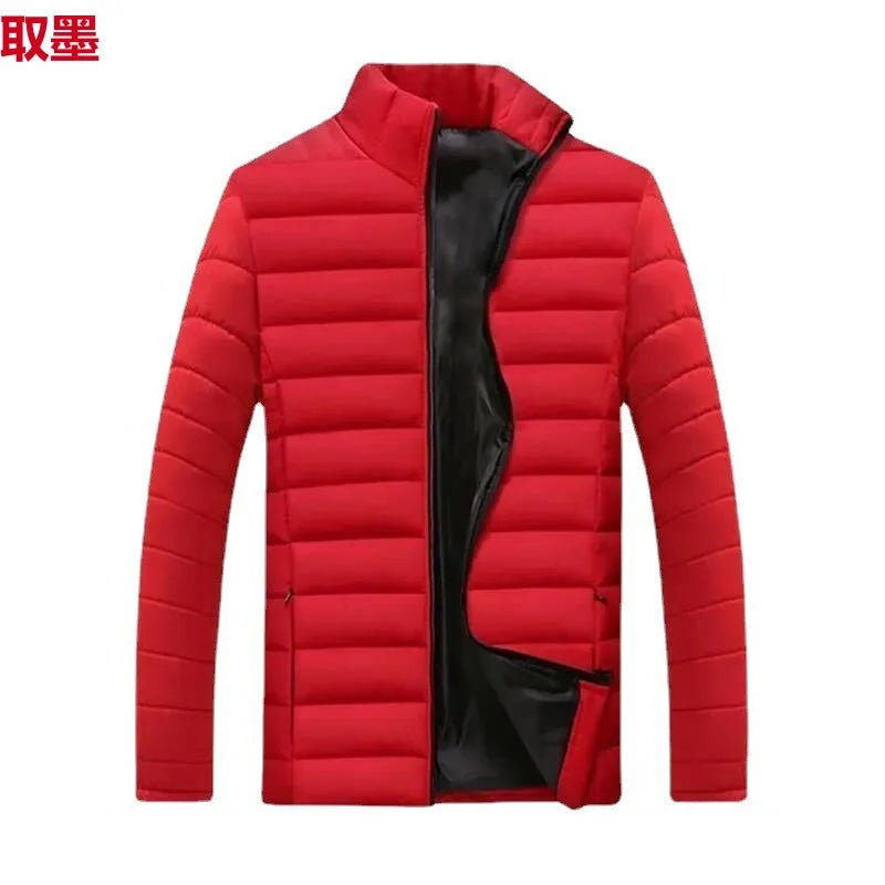 Loose Fit Short Hooded Cotton Jacket Thin Winter Coat for Men Casual Style Zipper Closure Solid Color Youth Fashion Urban Wear