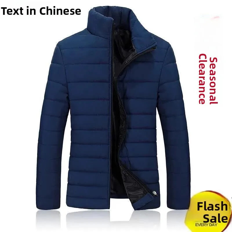 Loose Fit Short Hooded Cotton Jacket Thin Winter Coat for Men Casual Style Zipper Closure Solid Color Youth Fashion Urban Wear