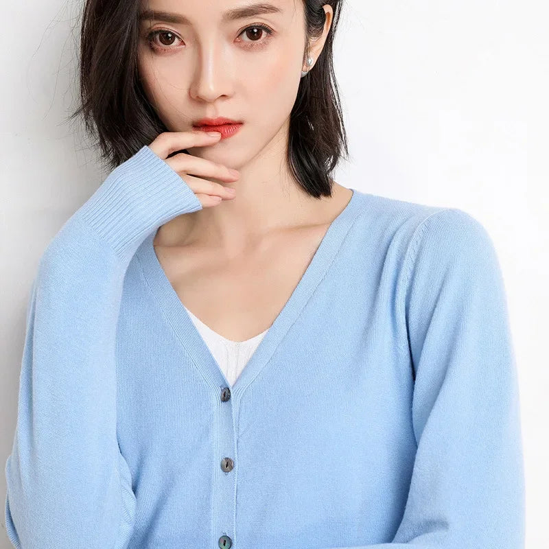 2026 Women Cardigans Long Sleeve Knitted Outerwear Solid Thin Spring / Autumn Sweaters V-neck Knitwear Cardigans