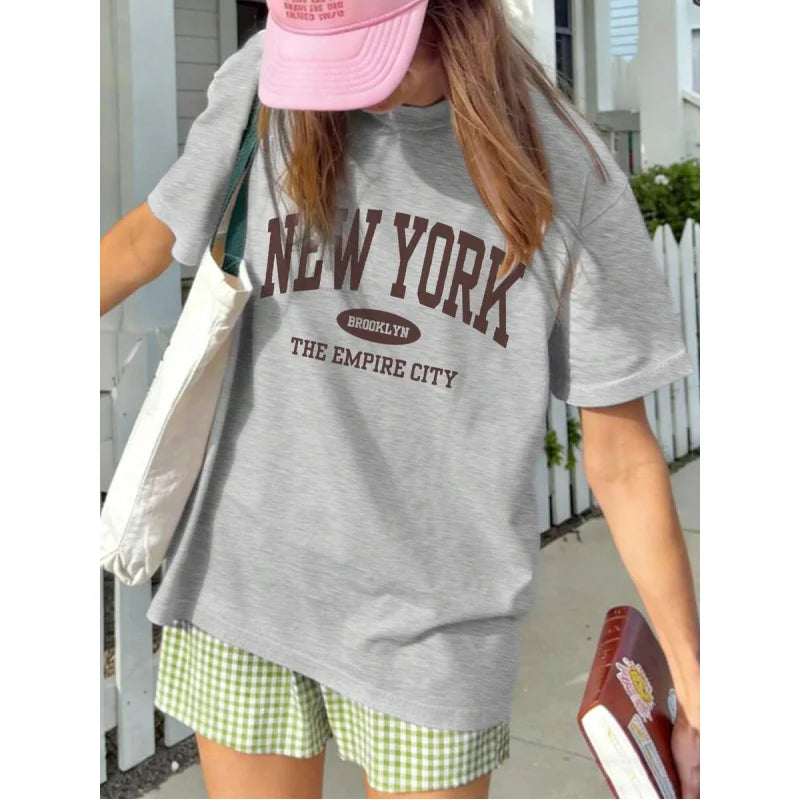 Women's Summer Letter Print Loose Casual T-Shirt Daily Fashion Versatile Graphic Tee Vacation t shirt Short Sleeved Tops
