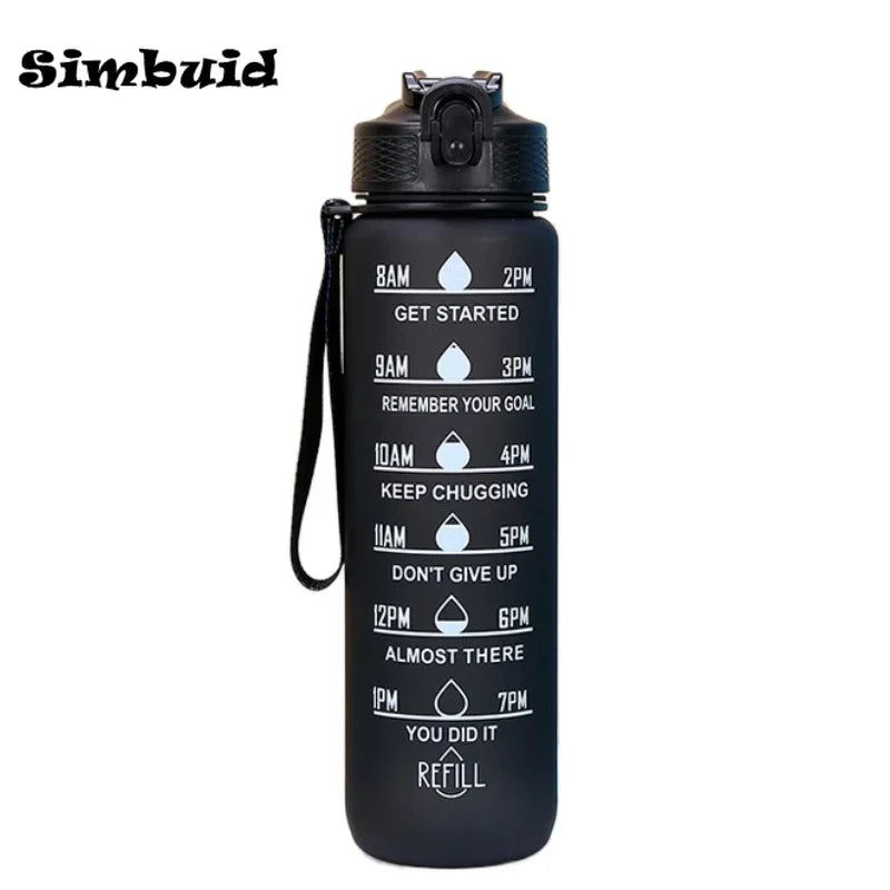 1 Liter Large Capacity Sports Water Bottle with Time-Tracking Straw Leak Proof Locking Flip Cover for Outdoor Fitness