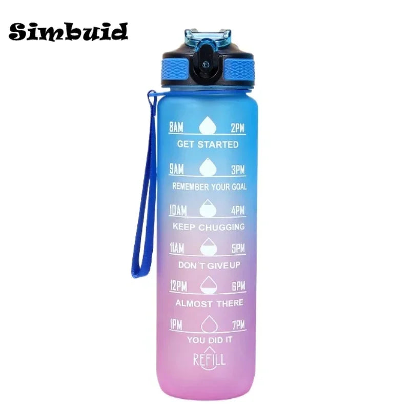 1 Liter Large Capacity Sports Water Bottle with Time-Tracking Straw Leak Proof Locking Flip Cover for Outdoor Fitness