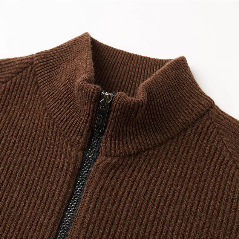 High Quality Mens 100% Wool Sweater Coating O-neck Long Sleeve Zipper Cardigan Winter Thick Smart Casual Wool Kniwear Tops