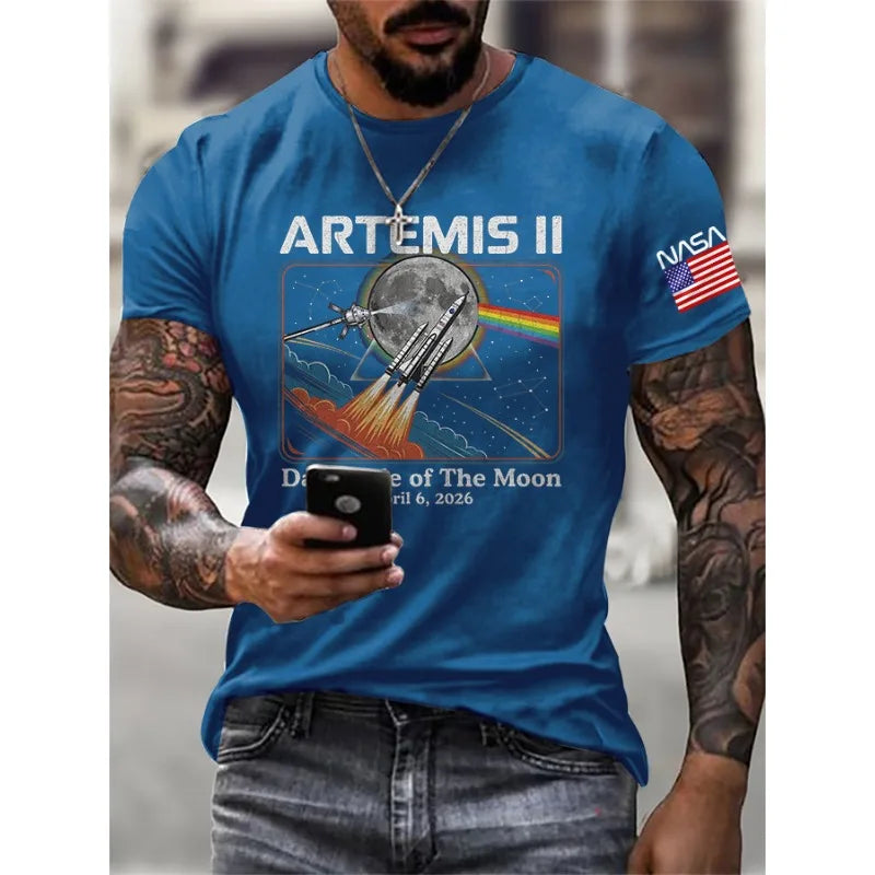 New Arrival Men's Artemis II Dark Side Of The Moon Print T-Shirts Summer Short Sleeve Casual Tops Round Neck Tees