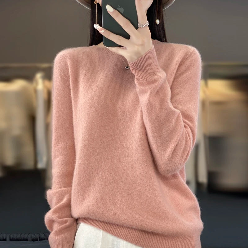 Fall/winter 2026 new cashmere sweater women's sweater 100% merino wool fashion O-neck Spring/Autumn warm pullover